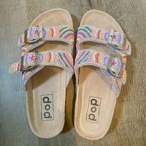 Pop Beaded Sandals with Buckles
